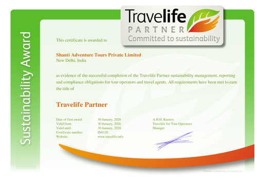 Travelife-Zertifikat von Shanti Adventure Tours Private Limited