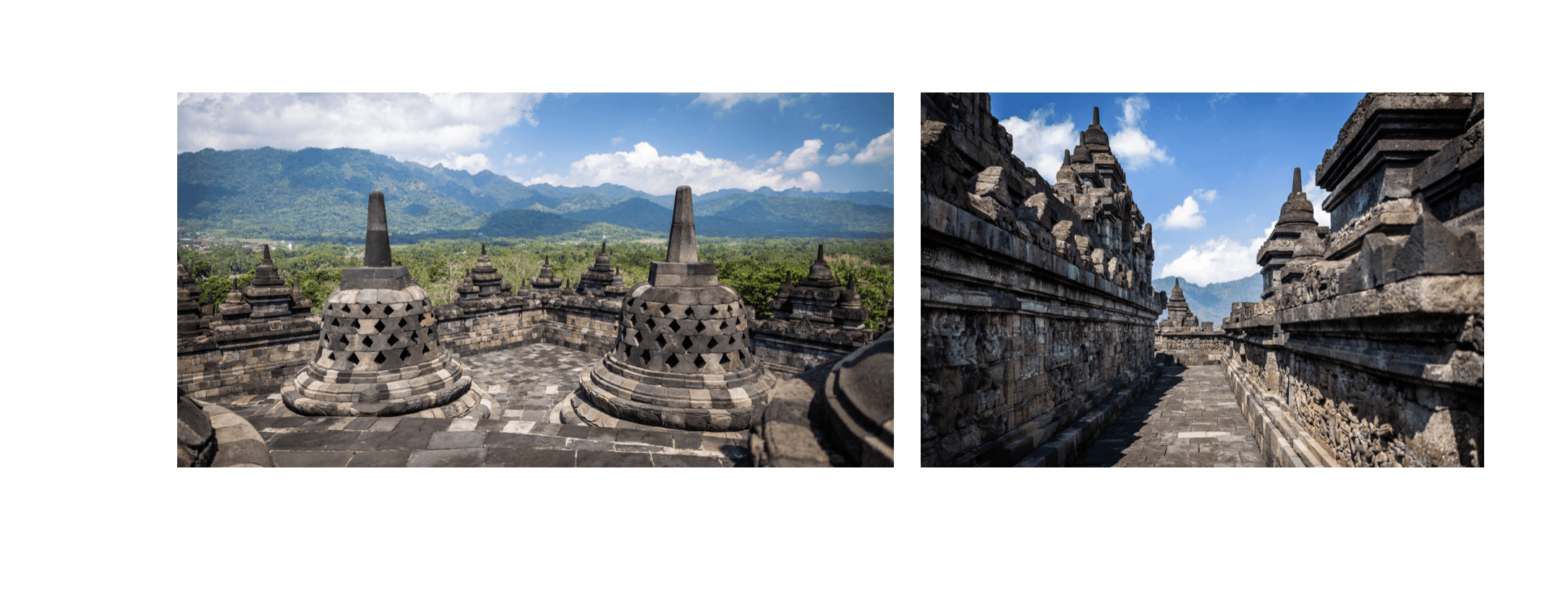 Voyage en Indonésie - tunnels de pierre de Borobudur avec Bouddhas figés dans le silence éternel