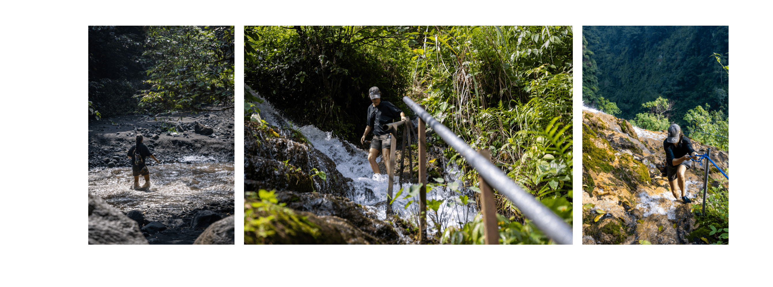 Voyage en Indonésie - ruisseaux traversant le sentier en cascadant depuis les pentes Voyage en Indonésie - ruisseaux traversant le sentier en cascadant depuis les pentes