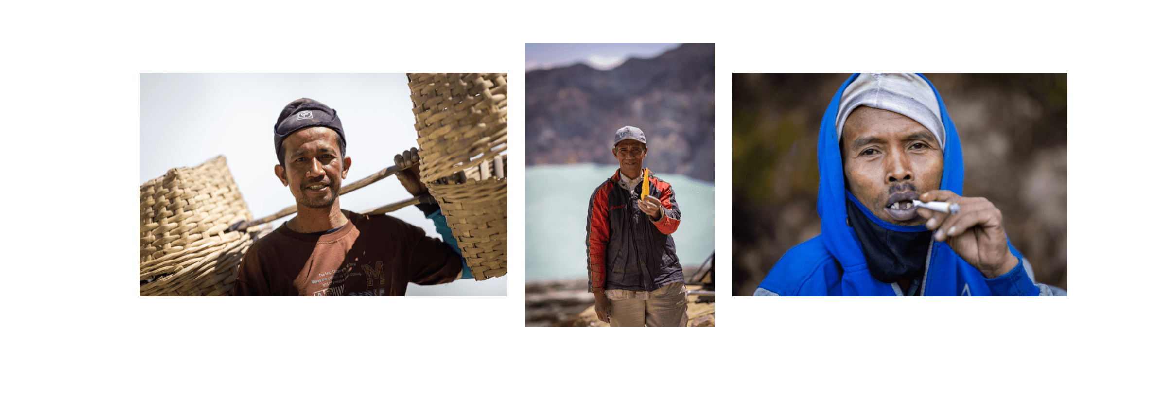 Voyage en Indonésie - dignité tranquille face à l'adversité avec sourires des porteurs de soufre