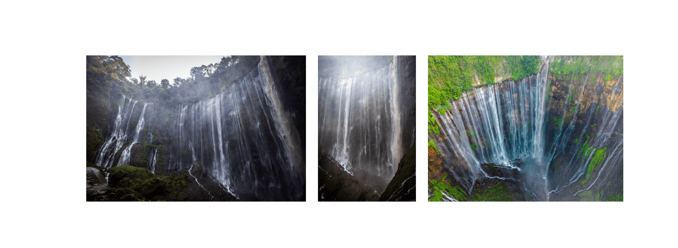 Voyage en Indonésie - paroi semi-circulaire de Tumpak Sewu avec cascades entrecroisées spectaculaires