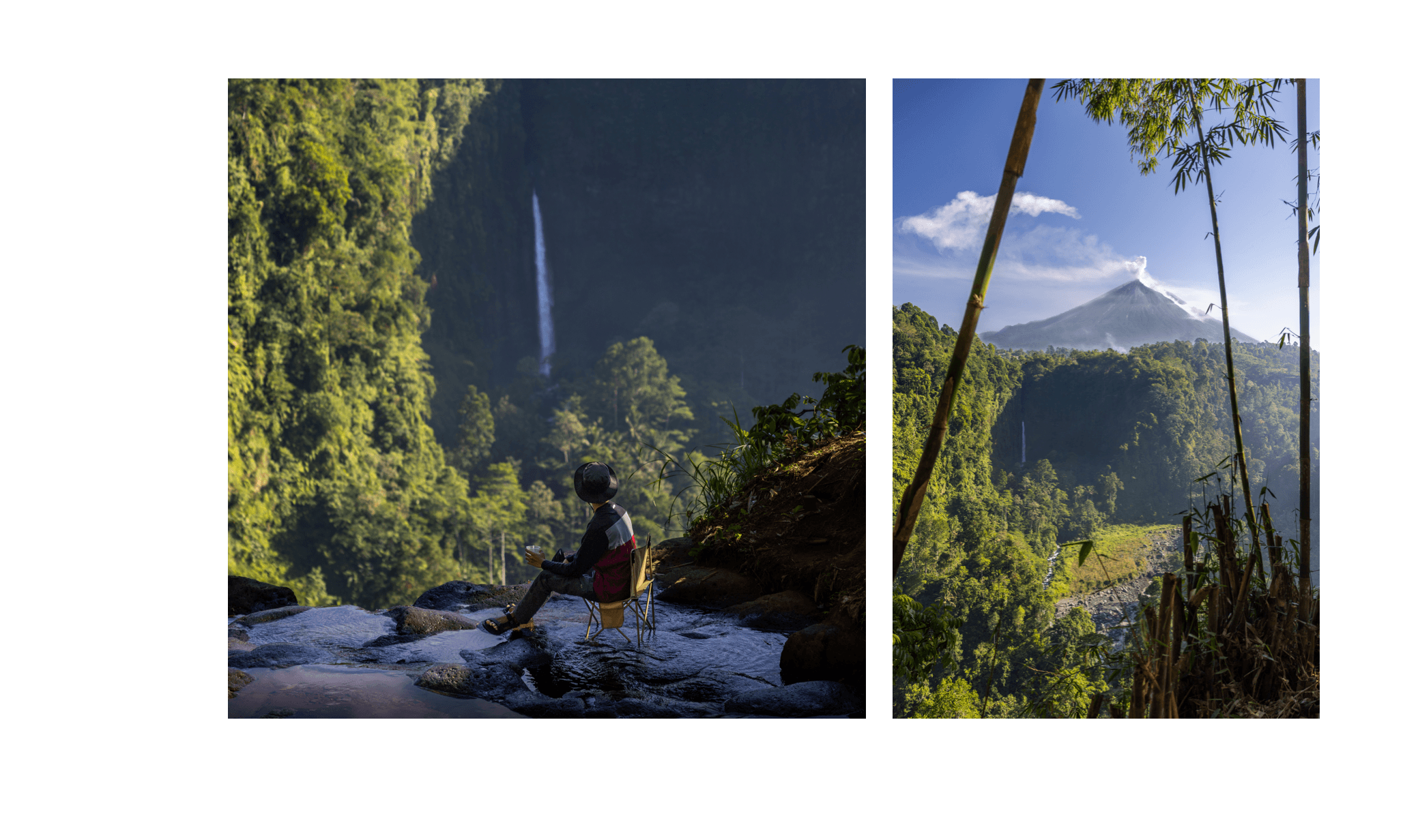 Voyage en Indonésie - Wisata View Kapas Biru avec terrasse naturelle offrant vue simultanée sur cascade et Semeru