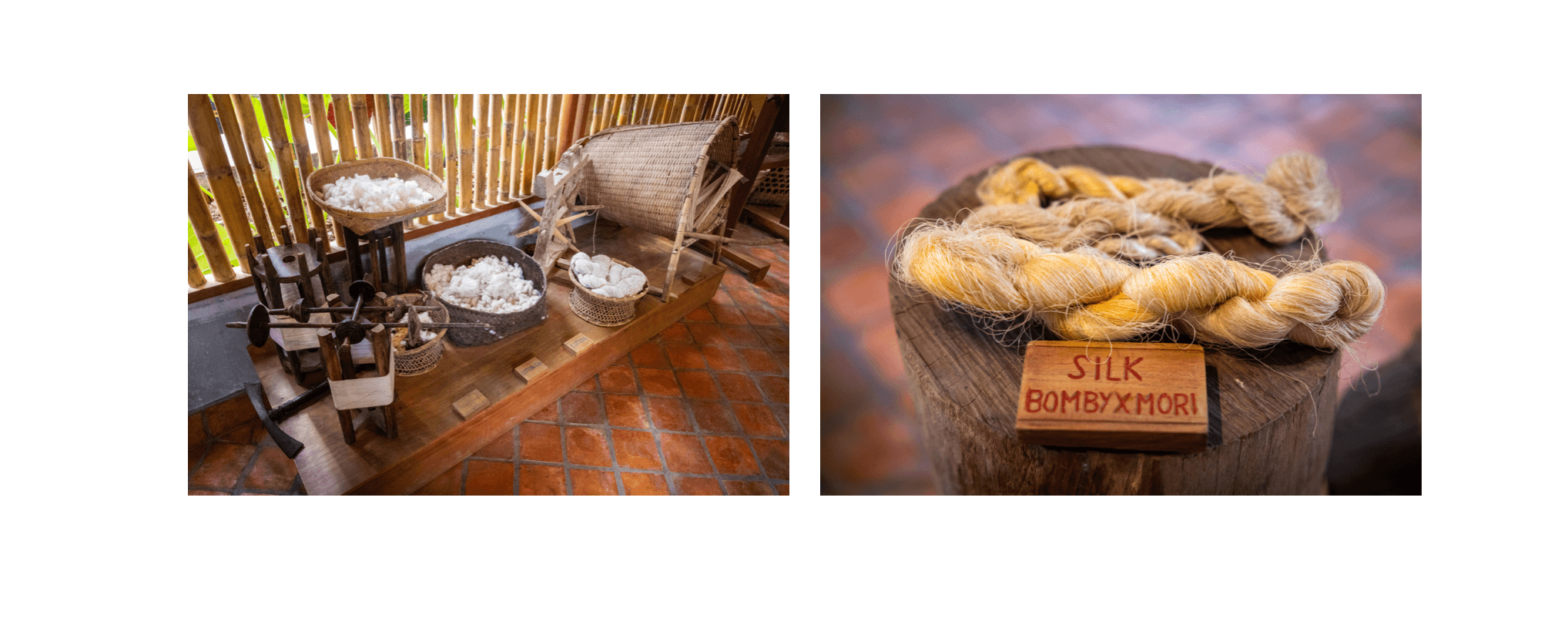 Voyage au Laos - soie et coton avec fibre souple facile à teindre, constituant la base du tissage quotidien lao