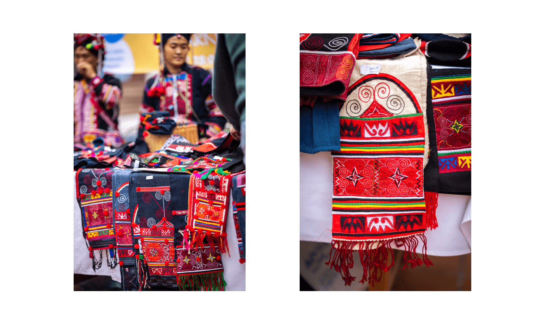 Voyage au Laos - motifs spirales en multiples variations sur des tissus typiques de l'ethnie Oma