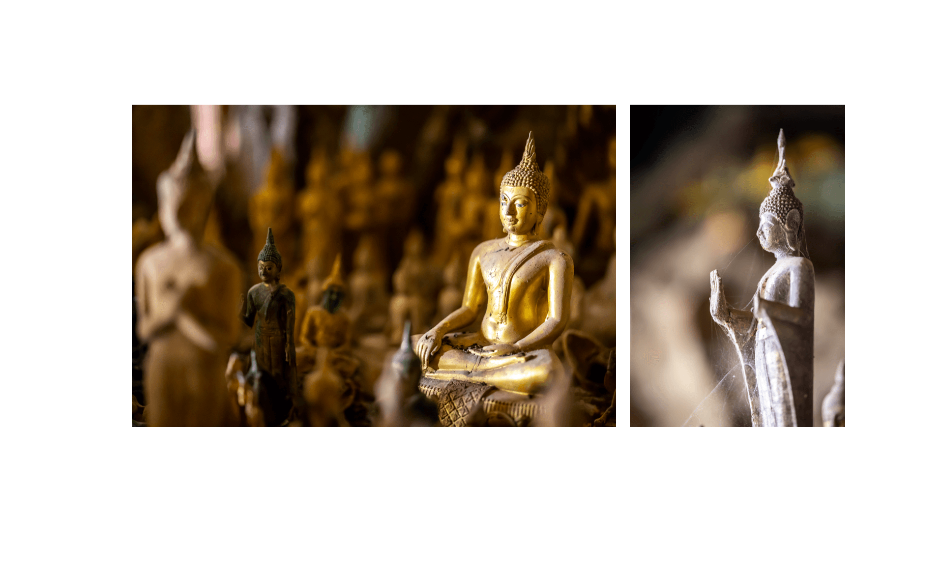 Voyage au Laos - statues de Bouddha dans diverses postures : méditation, enseignement, bénédiction