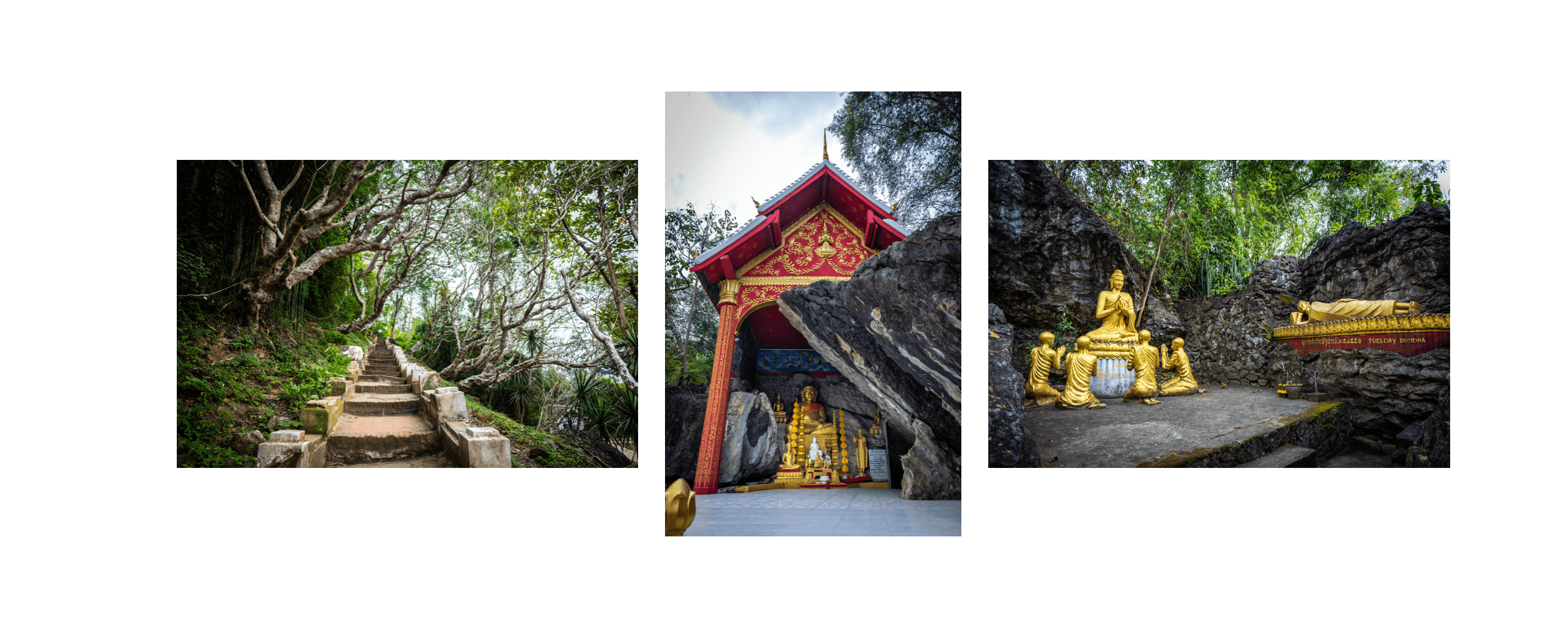 Voyage au Laos - escalier de 328 marches du Mont Phousi jalonné d’autels et statues de Bouddha
