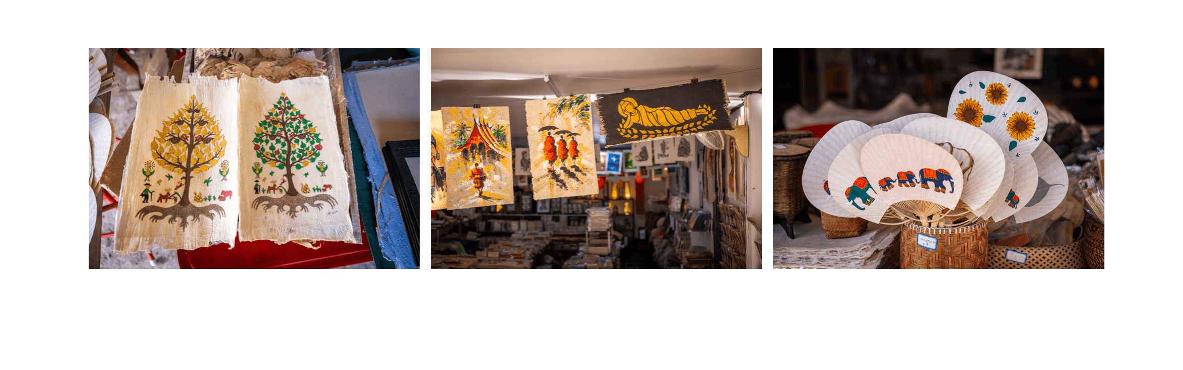 Voyage au Laos - Nalongkone Shop avec papier Saa enrichi de fleurs séchées créant des pièces artistiques