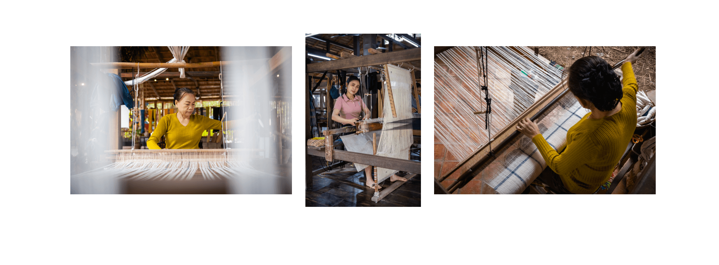 Voyage au Laos - tisserandes lao sur métier traditionnel, art millénaire du fil et de la couleur