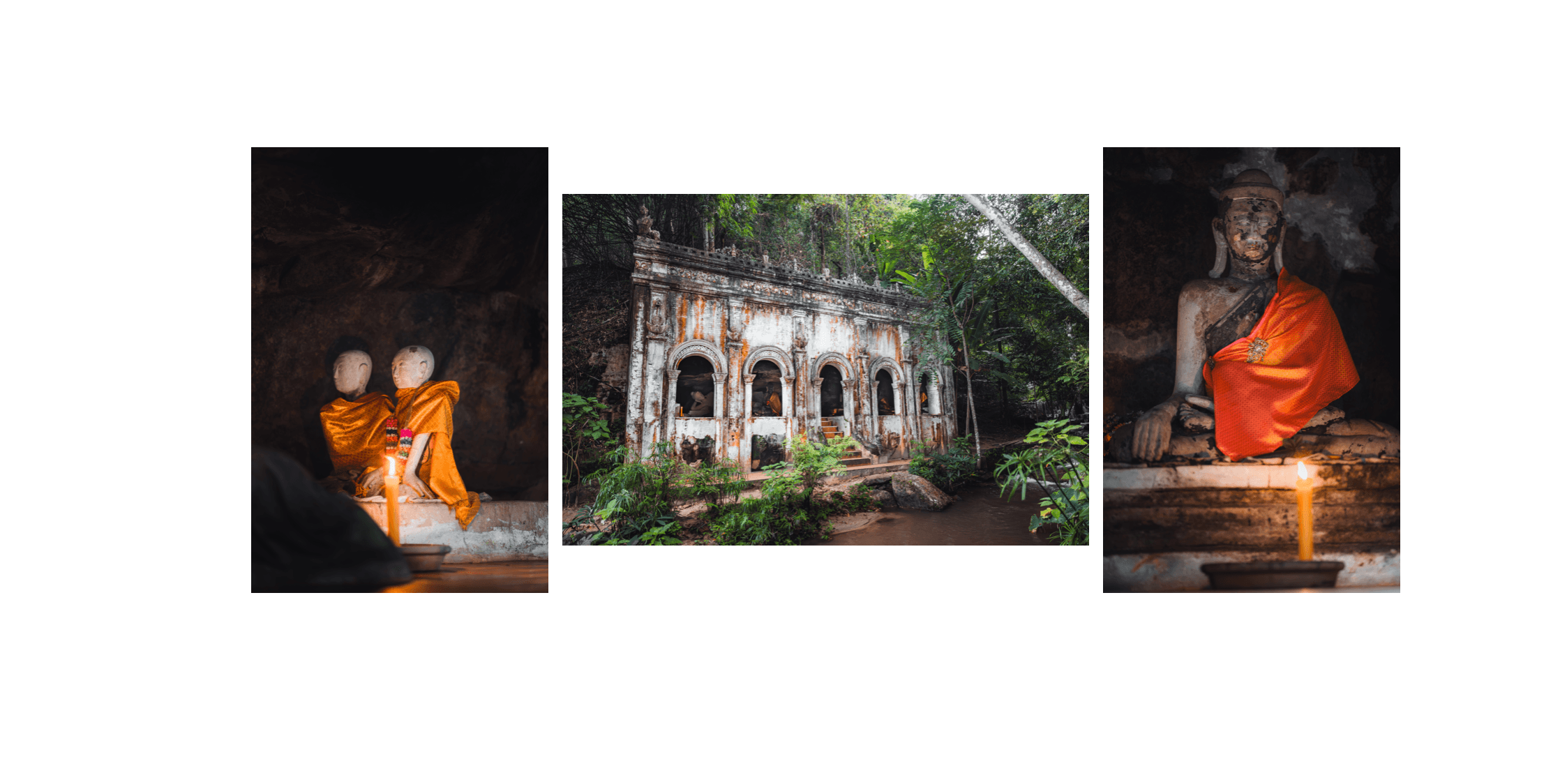 Voyage en Thaïlande - architecture unique du temple de Wat Pha Lat et de ses moines en pierre vêtus de leur robe safran