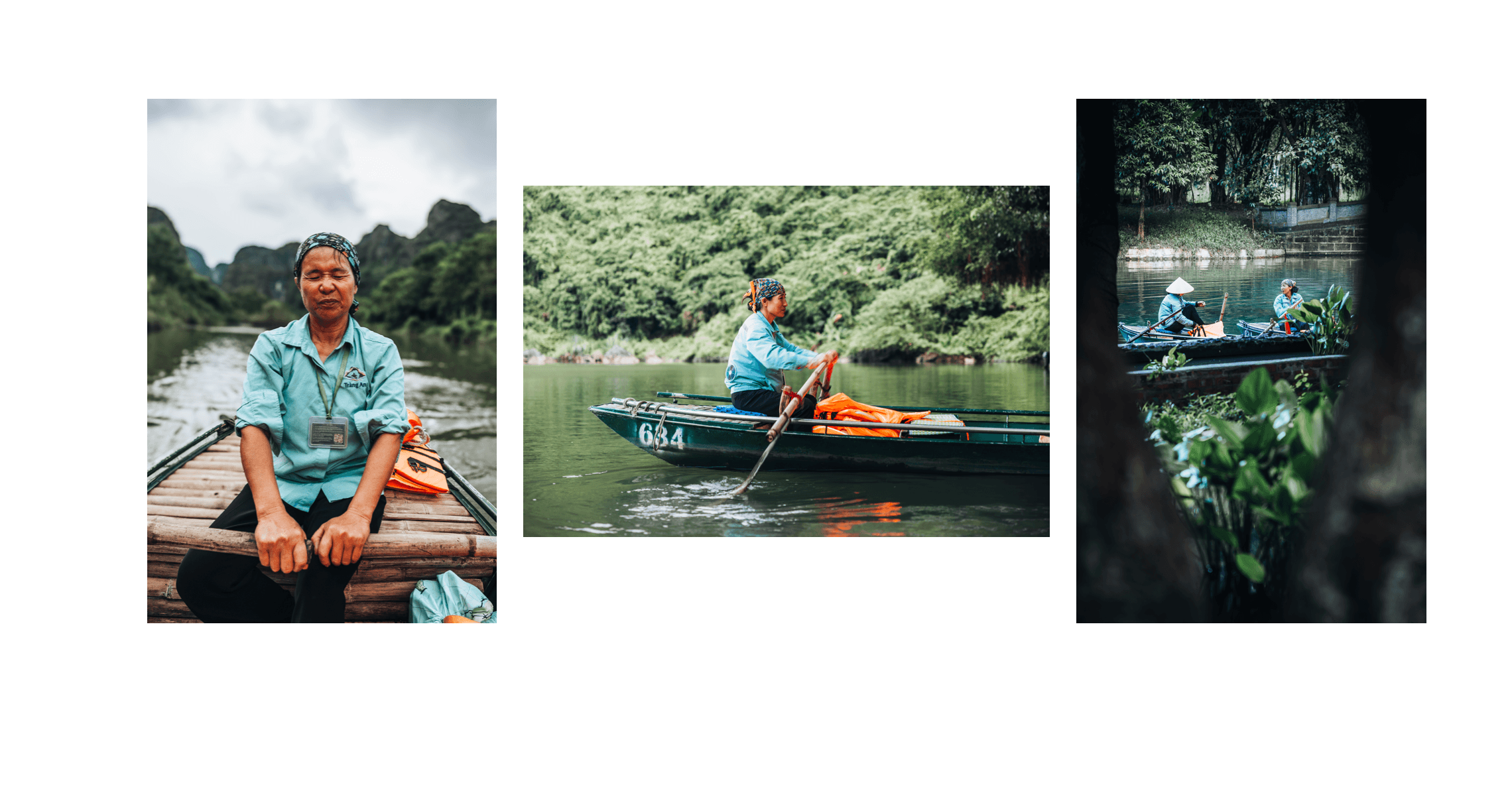 Voyage au Vietnam - bateau traditionnel en bambou à Trang An ramé à la main par des guides locales