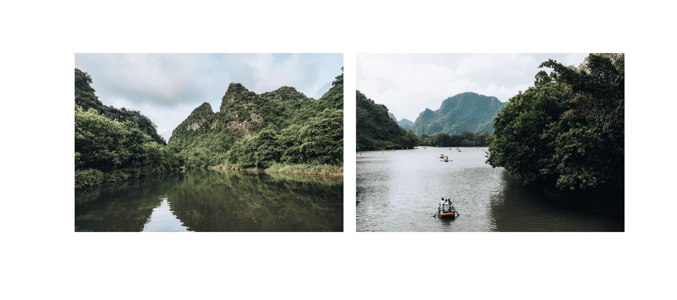 Voyage au Vietnam - navigation sur les eaux cristallines de Trang An reflétant les falaises calcaires